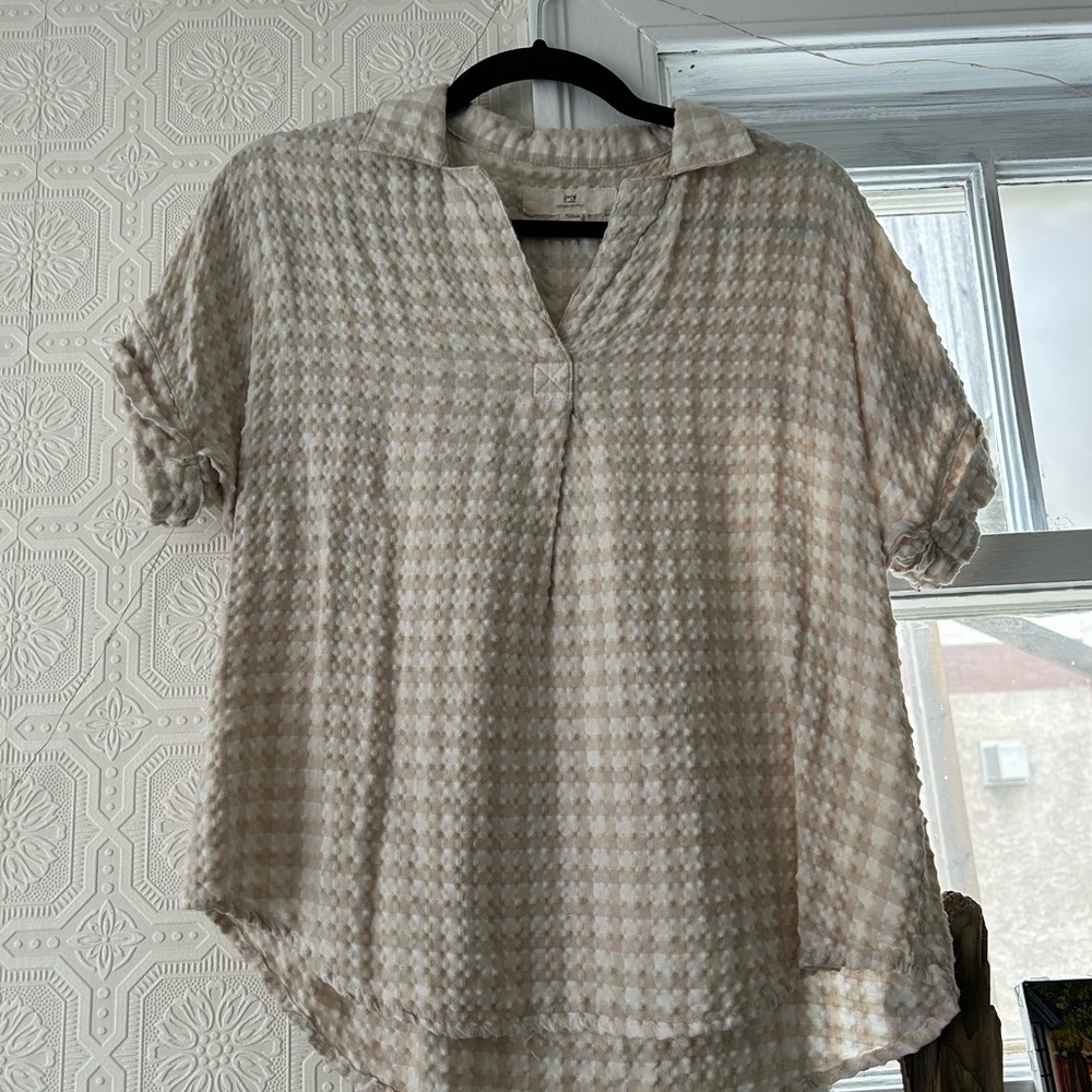 Thread & Supply Cream Checkered Blouse